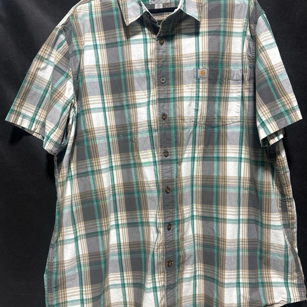 Carhartt Relaxed Fit Shirt Men’s Green Plaid Short Sleeve Button Down 3XL